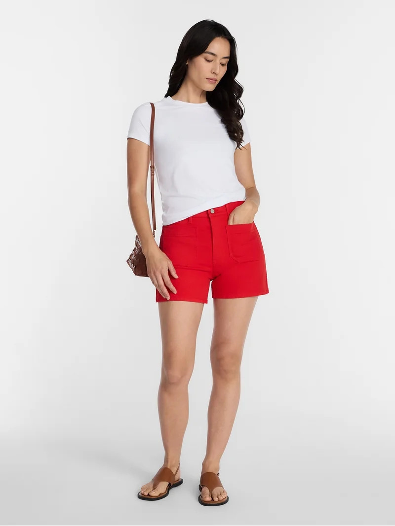 Time and Tru Women's High Rise Patch Pocket Denim Short, 4" Inseam, Sizes 0-20 | Walmart (US)