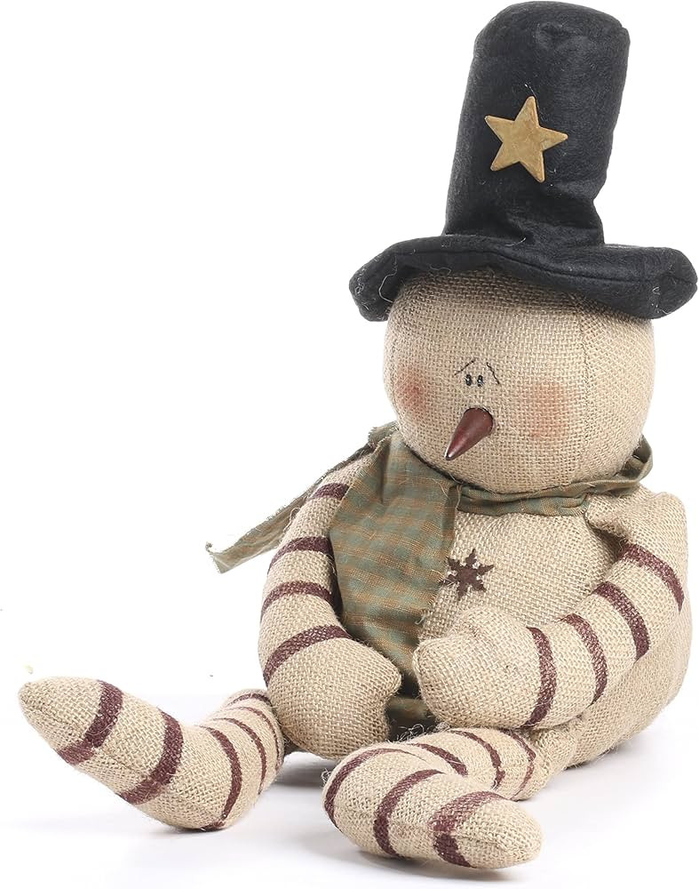 Sweet Weighted Primitive Burlap Snowman Doll by Factory Direct Craft - Rustic Plump Snowman for C... | Amazon (US)