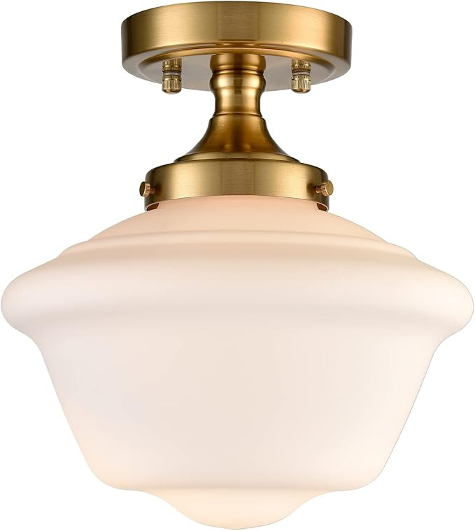 Gold Semi Flush Mount Ceiling Light Modern Schoolhouse Ceiling Light Fixture Milk Glass Flush Mou... | Amazon (US)