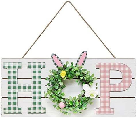 SY Super Bang Hop Sign, Rustic Wooden Hanging Easter Front Door Wreaths Decorations, For Home Wall P | Amazon (US)