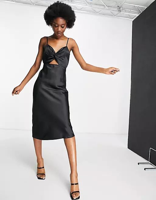 Miss Selfridge cut out satin slip dress in black | ASOS (Global)