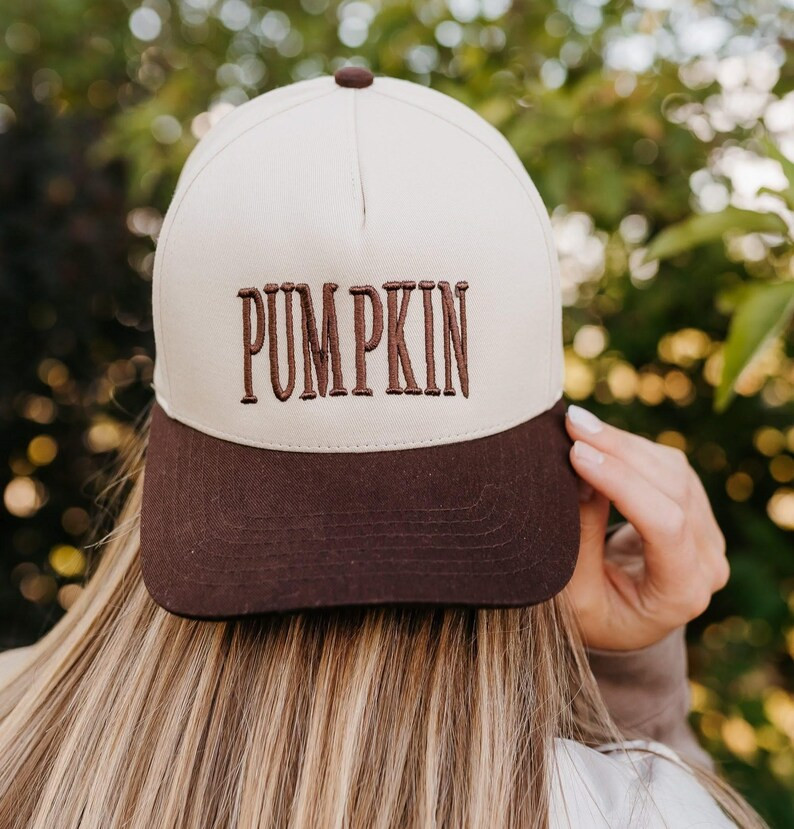 Puff Embroidered Trucker Hat - Adult Size - PUMPKIN | Women's Fall Accessories | Pumpkin Patch | ... | Etsy (US)