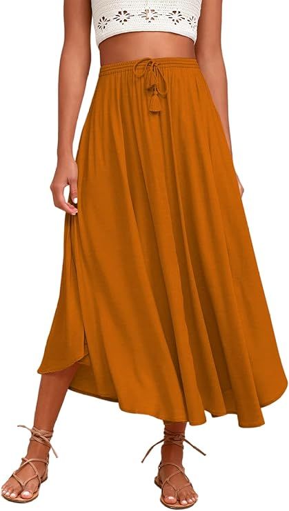 Zeagoo Womens Flowy Pleated Skirts A Line Elastic High Waisted Midi Skirt Boho Casual Long Skirts... | Amazon (US)