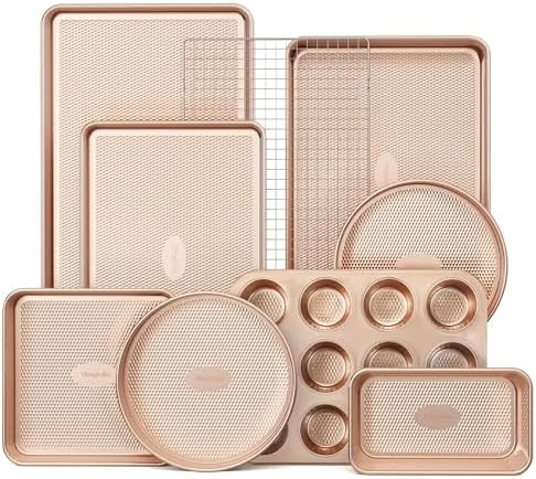 HONGBAKE 9-Piece Baking Pans Set Nonstick, Stackable Non Toxic Bakeware Sets with Diamond Texture... | Amazon (US)
