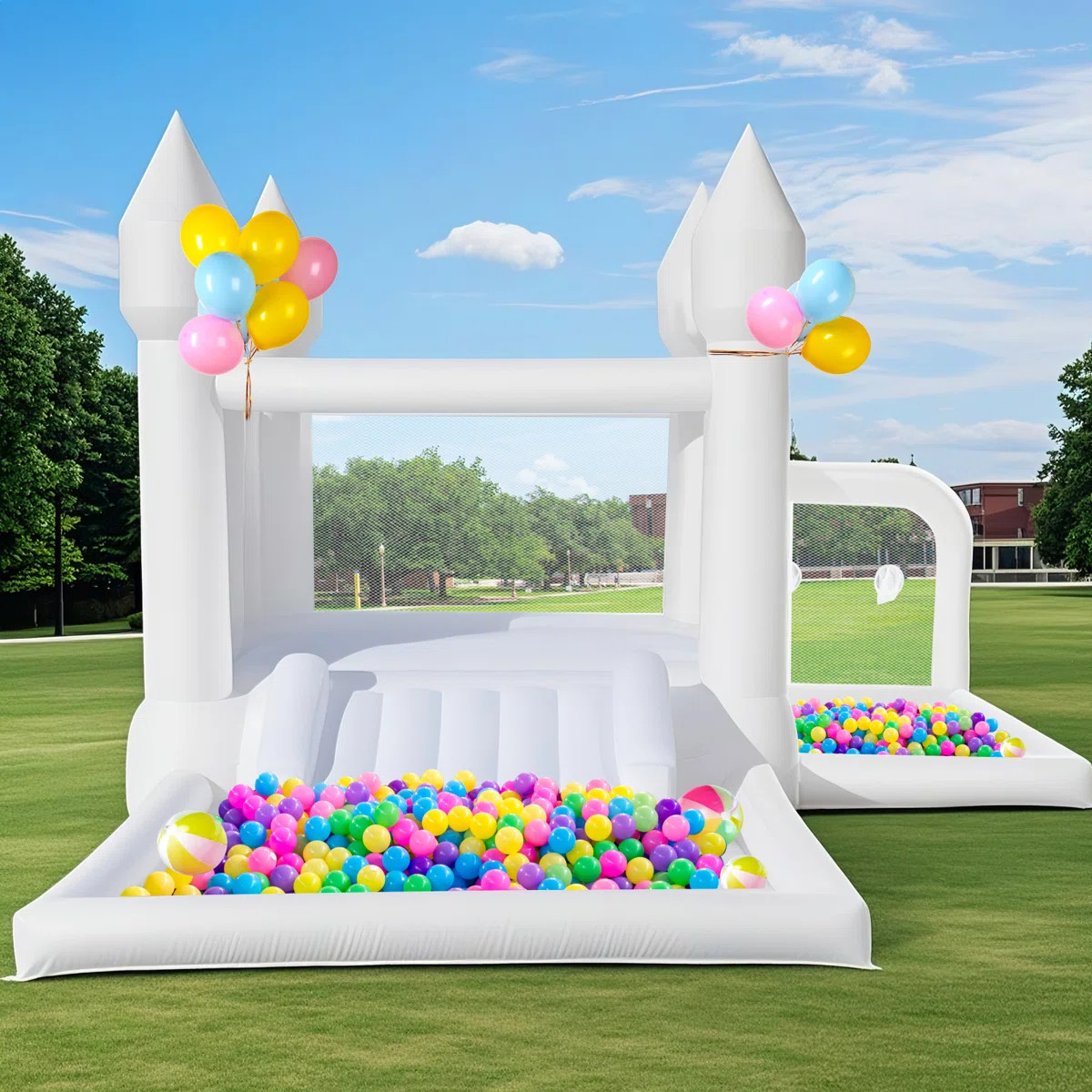 13' X 12.3' White Bounce House With Slide & Ball Pit & Air Blower | Wayfair North America