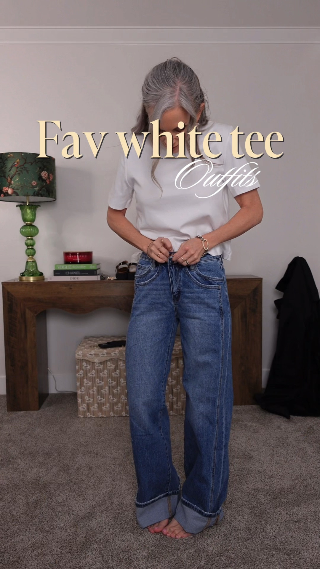 White tee staple unlocked ☁️ Boxy fit, perfect thickness, total closet must-have. Paired with these loose cuffed jeans + my current Mary Jane slide obsession. Who’s adding this combo to their rotation? 💙 #WhiteTee #OOTD #MaryJanes #CasualStyle #JeansTrend 

#LTKootd #LTKOver40