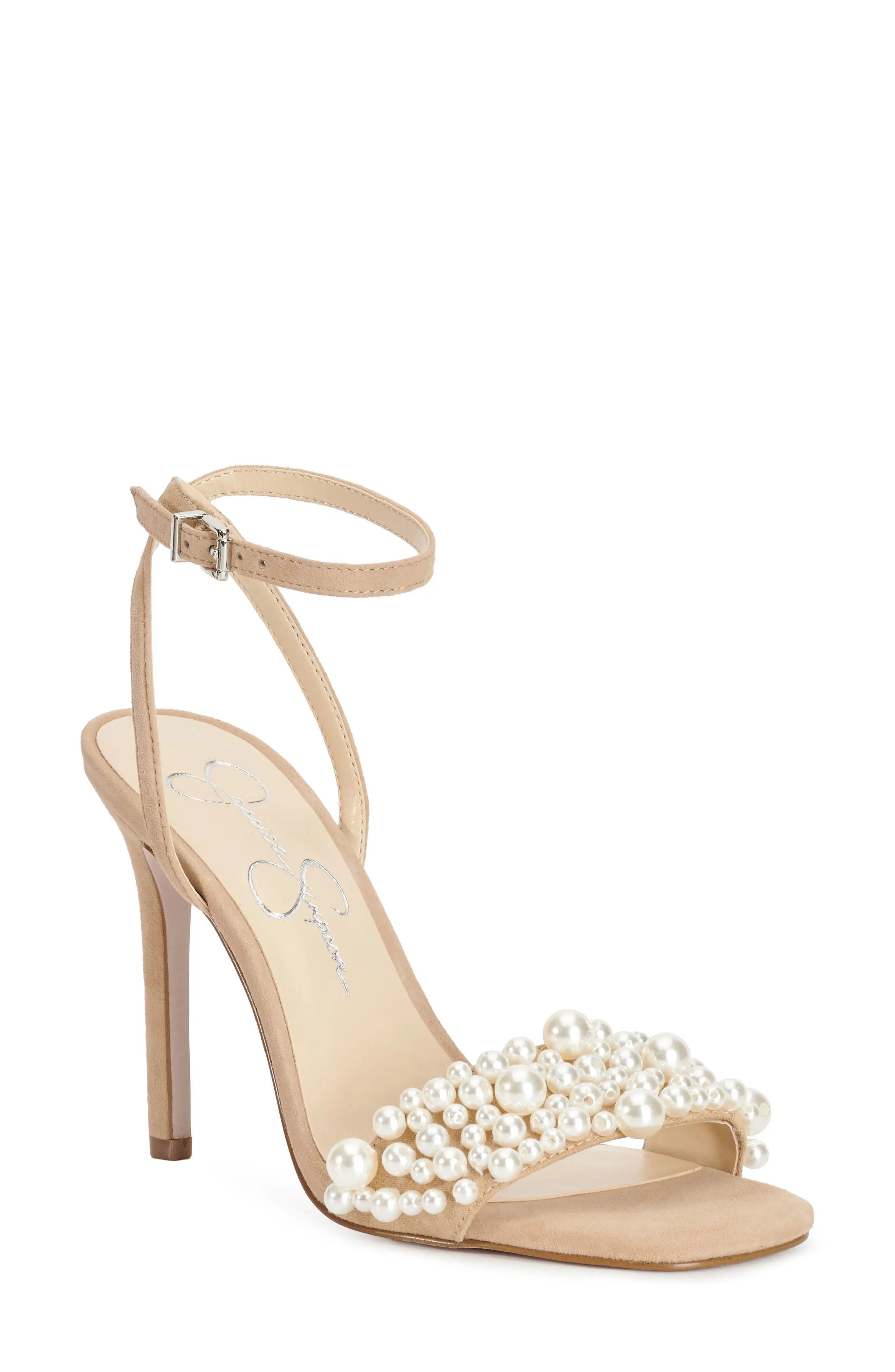 Jessica Simpson Omilira Embellished Ankle Strap Sandal in Almond at Nordstrom, Size 6.5 | Nordstrom