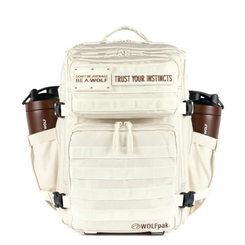 WOLFpak 35L Athletic Gym Backpack (Vanilla) Durable 1000D Waterproof Oxford Material with MOLLE Webbing, Laptop Pocket & Dual Cup Holders, Durable Fitness/Travel/Military Daypack | Amazon (US)