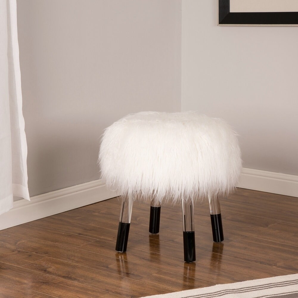 Glitzhome Faux Fur Acrylic Stool (As Is Item) | Bed Bath & Beyond