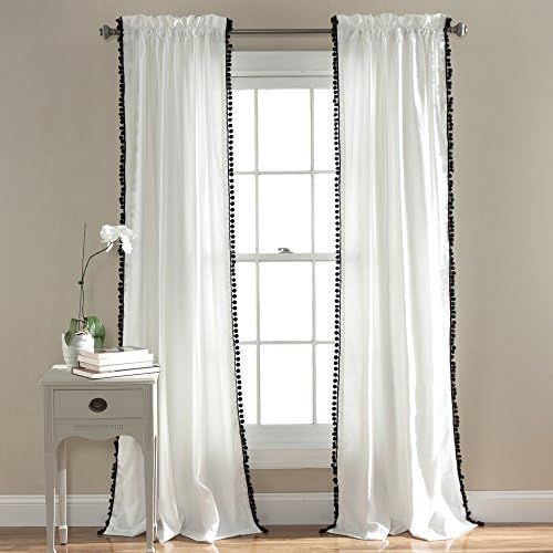Lush Decor Pom Curtain | Textured, Solid Color Shabby Chic Style Window Panel Drape for Living, Dini | Amazon (US)