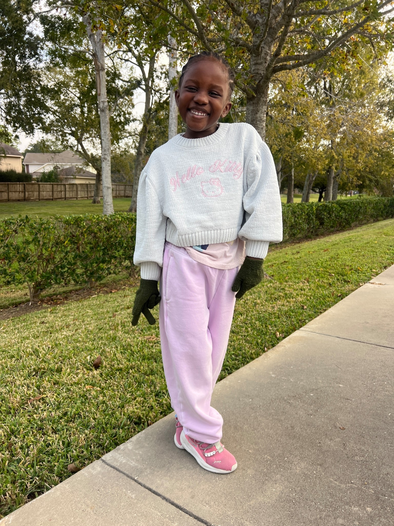 White hello kitty sweatshirt, pink sweatpants and pink puma sneakers! 

#LTKHoliday #LTKKids