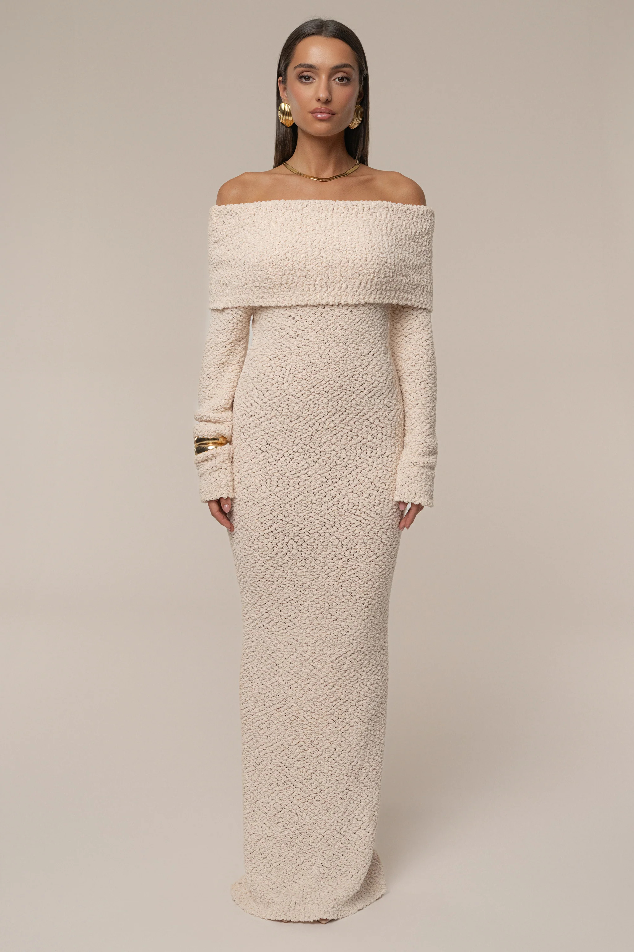 PRE-ORDER Cream Olivea Knit Maxi Dress | JLUXLABEL