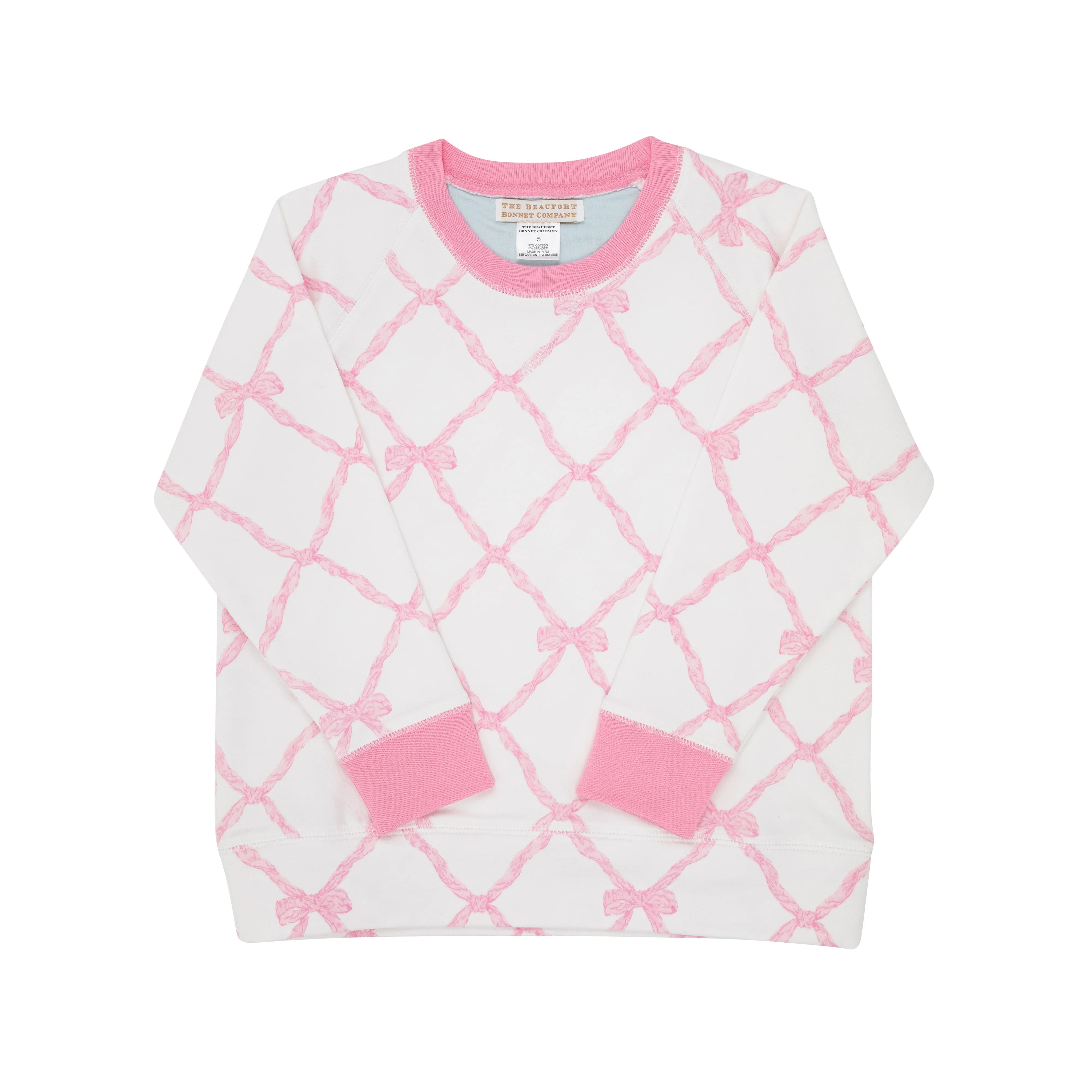 Cassidy Comfy Crewneck - Belle Meade Bow with Hamptons Hot Pink | The Beaufort Bonnet Company