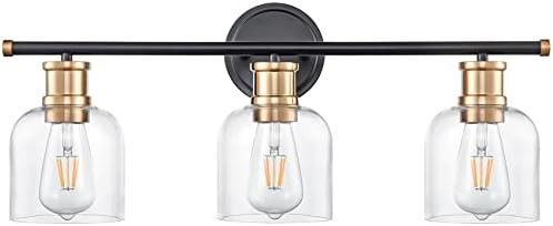 Vintage Bathroom Lighting Fixtures 3 Lights Matte Black and Gold Vanity Light with Clear Glass Shade | Amazon (US)