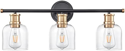 Vintage Bathroom Lighting Fixtures 3 Lights Matte Black and Gold Vanity Light with Clear Glass Shade | Amazon (US)