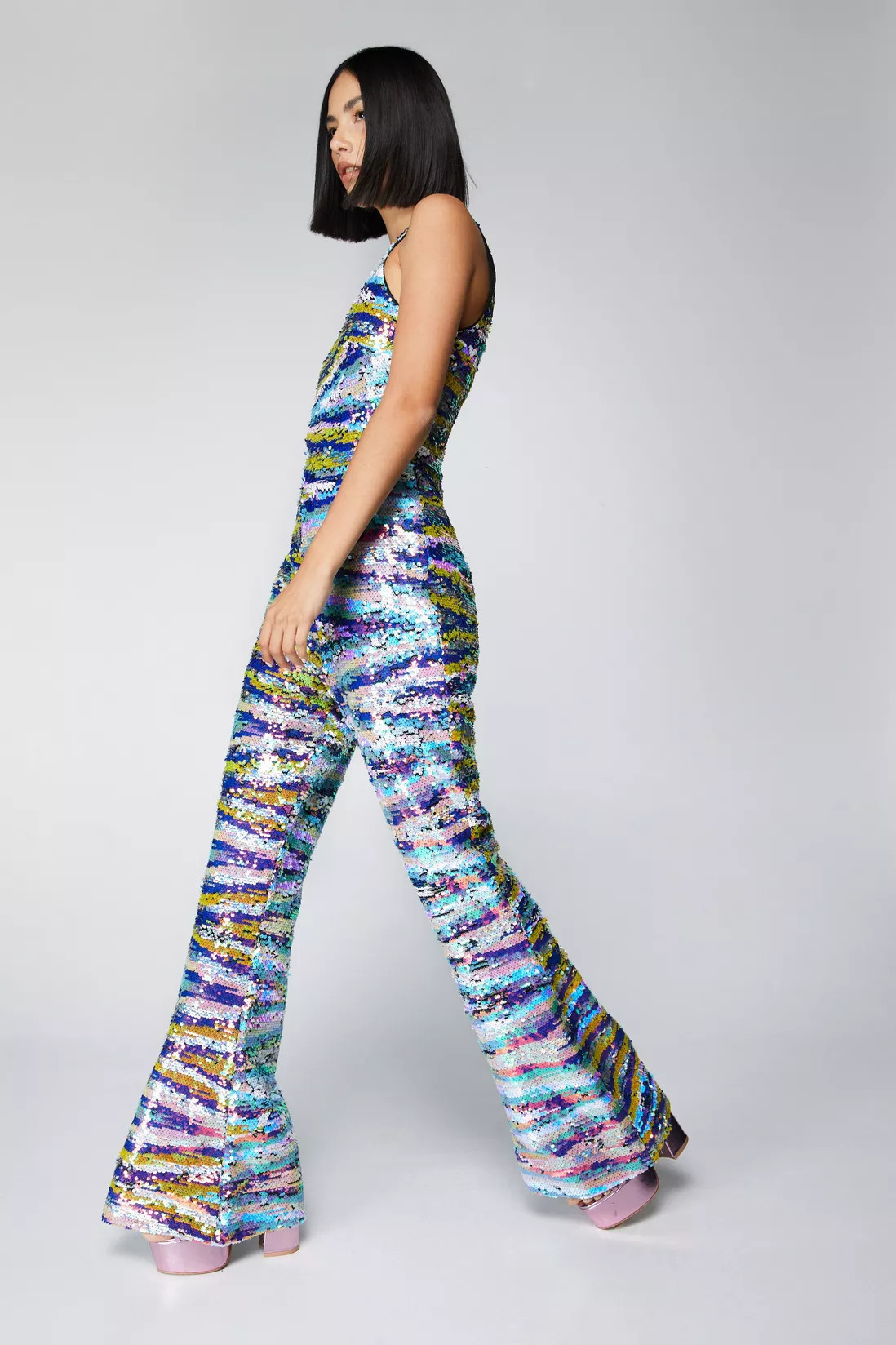 Jumpsuits | Premium Sequin Stripe One Shoulder Jumpsuit | NastyGal | Debenhams UK