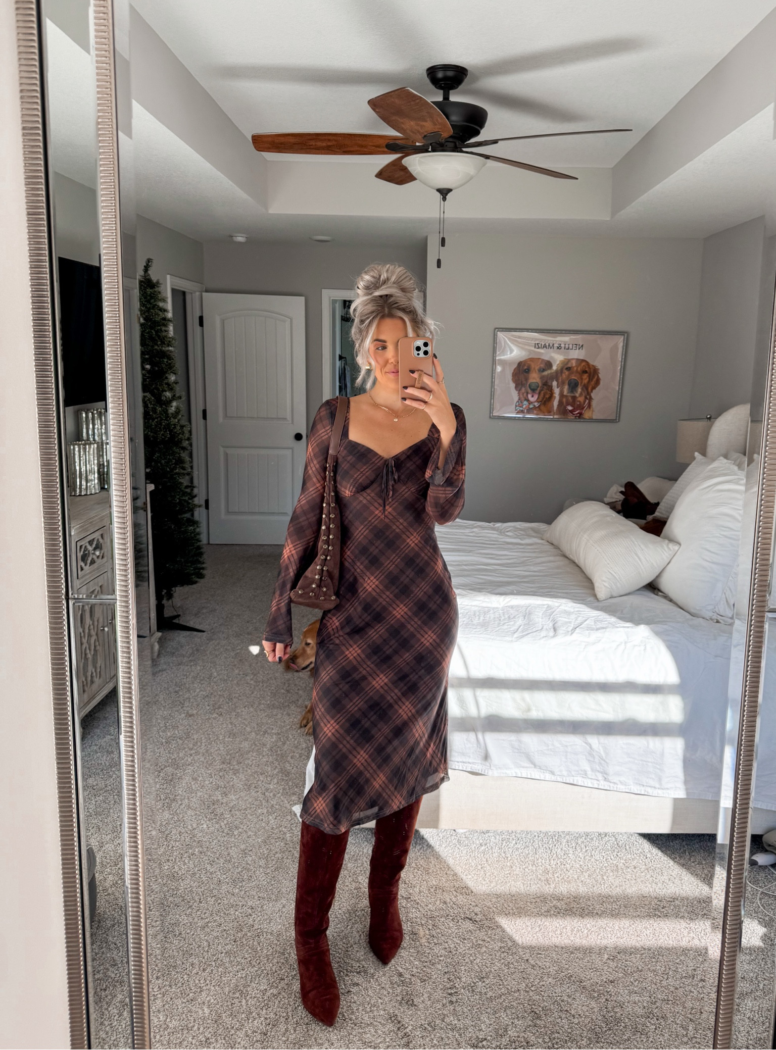 holiday or fall/winter fashion outfit inspo! size 4 in the dress :) i DIYed my bag so linking all that :) 

#LTKHoliday #LTKFindsUnder50 #LTKStyleTip