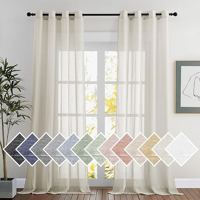 NICETOWN Flax Sheer Linen Curtains for Windows 96 inch Length, Grommet Semi Sheer Vertical Drapes... | Amazon (US)
