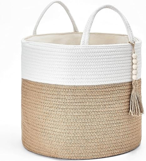 Mkono Woven Storage Basket Decorative Natural Rope Basket Wooden Bead Decoration for Blankets,Toy... | Amazon (US)