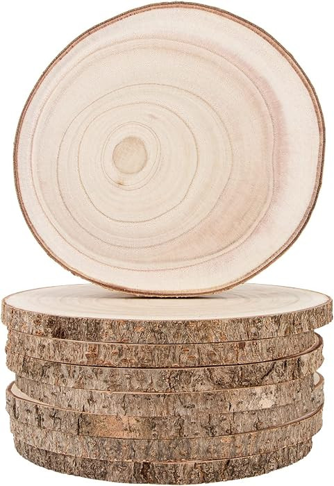 Maputune 8 Pcs 7-8 in Large Unfinished Wood Slices for Centerpieces, Natural Rustic Wooden Plate ... | Amazon (US)