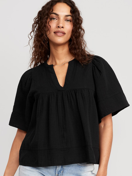 Flutter-Sleeve Textured V-Neck Swing Top for Women | Old Navy (US)