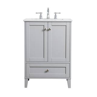 Timeless Home 24 in. W x 19 in. D x 34 in. H Single Bathroom Vanity in Grey with Calacatta Quartz... | The Home Depot