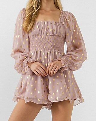 Endless Rose Foiled Dot Long Sleeves Romper | Express