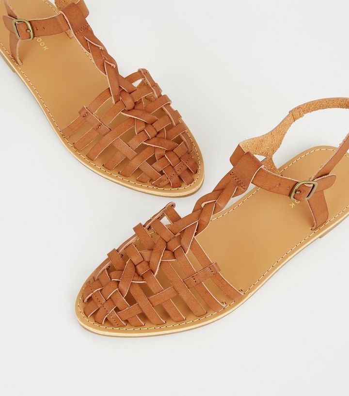 Tan Leather-Look Woven Caged Sandals 
						
						Add to Saved Items
						Remove from Saved Ite... | New Look (UK)