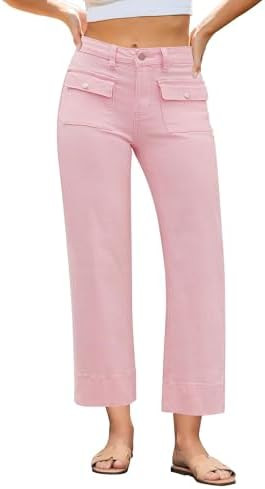 GRAPENT Wide Leg Jeans for Women Trendy High Waisted Straight Leg Cropped Stretchy Denim Pants wi... | Amazon (US)