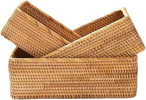 Rattan Storage Baskets, Wicker Baskets for Organizing, Hand Woven Fruit Basket, Decorative Basket... | Amazon (US)