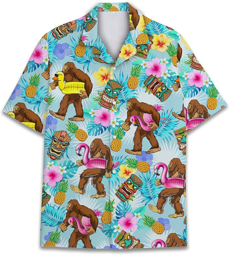 Tropical Bigfoot Hawaiian Shirts for Men Women, Bigfoot Sasquatch Summer Beach Aloha Button Down ... | Amazon (US)
