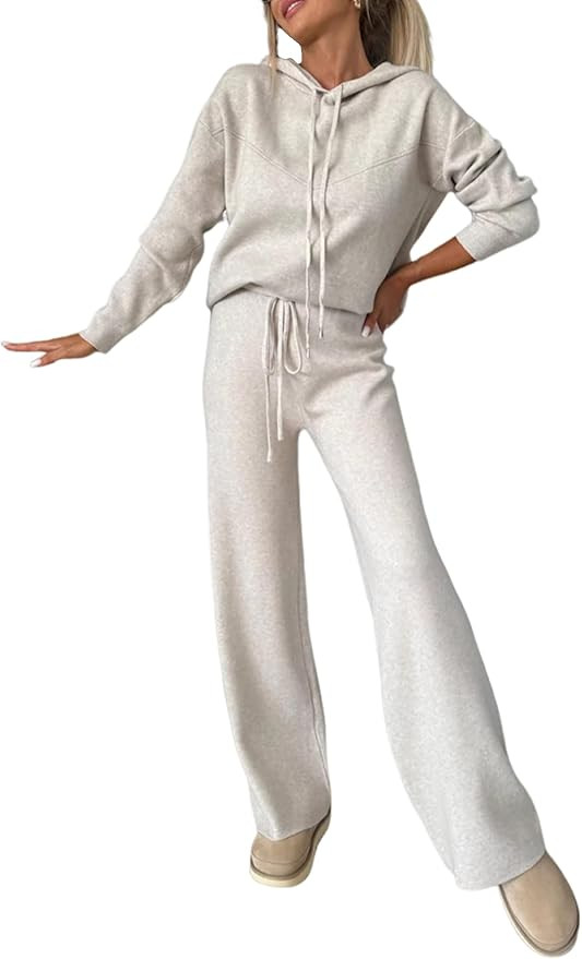Womens Sweat Set 2 Piece Lounge Sets Comfort Hoodie Wide Leg Pants Matching Sweatsuits | Amazon (US)