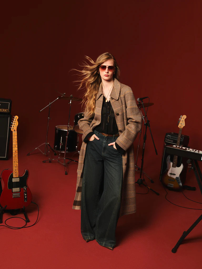 Cashmere Wool Blend Plaid Double-Faced Women Wrap Overcoat | GOELIA