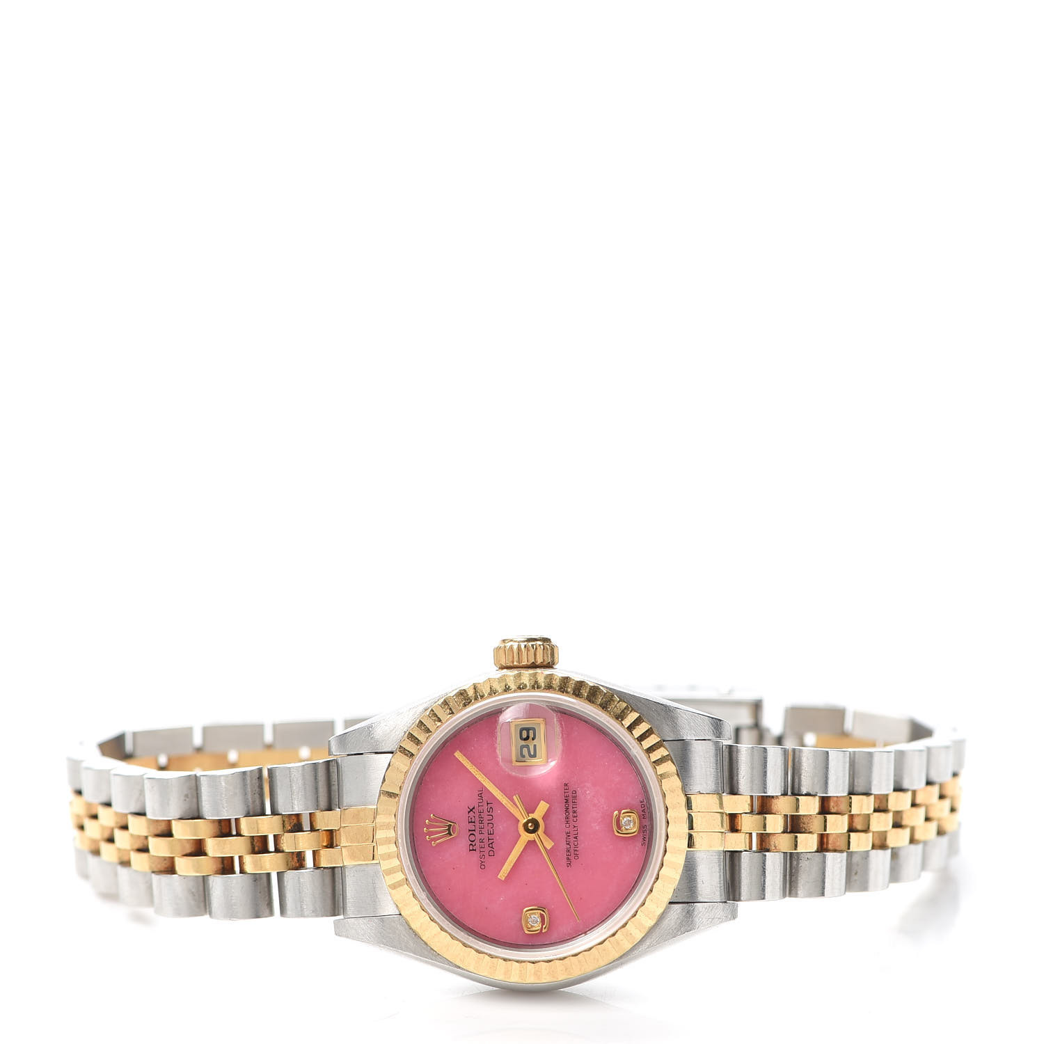 Stainless Steel 18K Yellow Gold Diamond 26mm Oyster Perpetual Datejust Watch Pink Jasper 69173 | Fashionphile