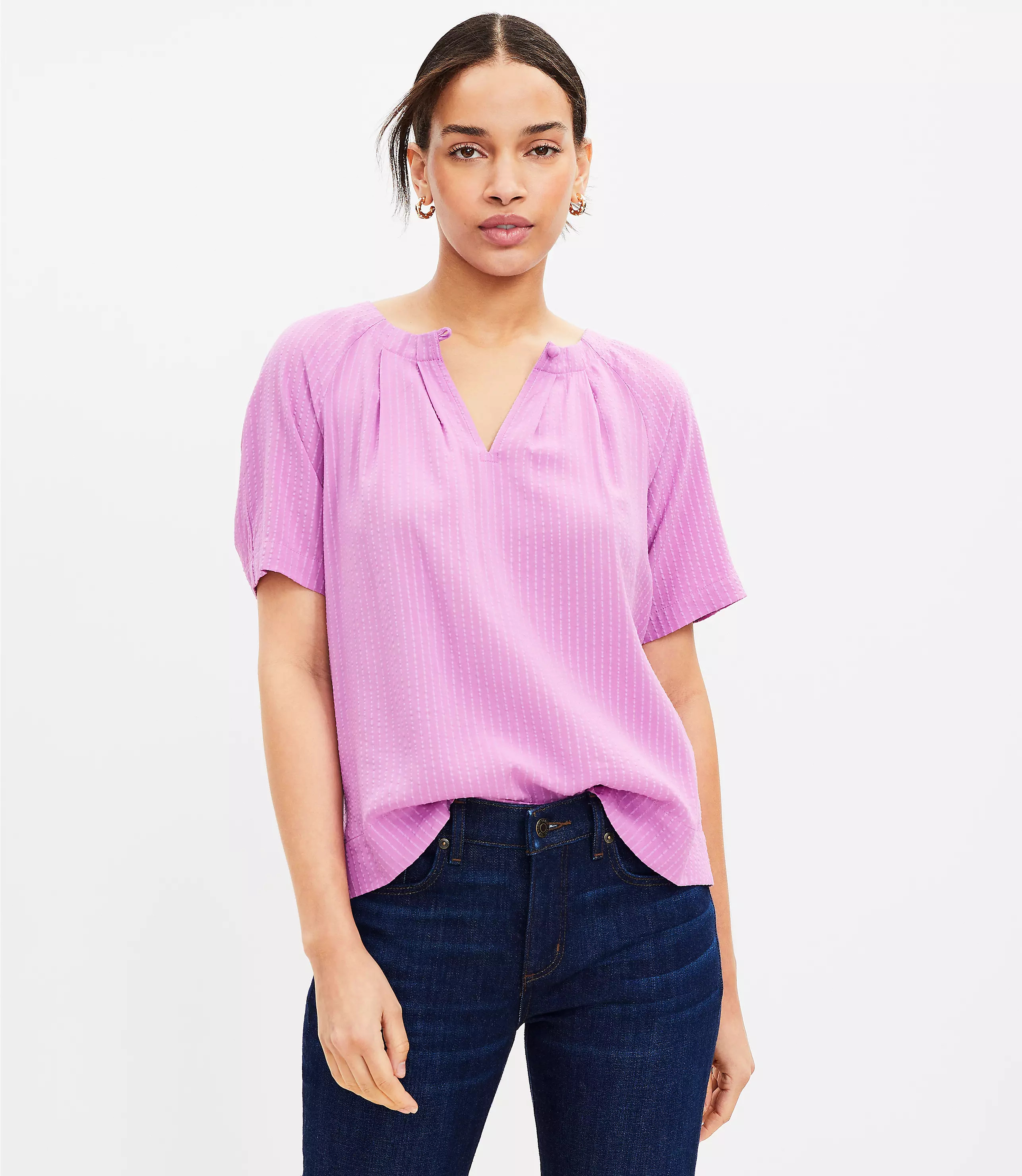 Seersucker Tie Back Yoke Top | LOFT