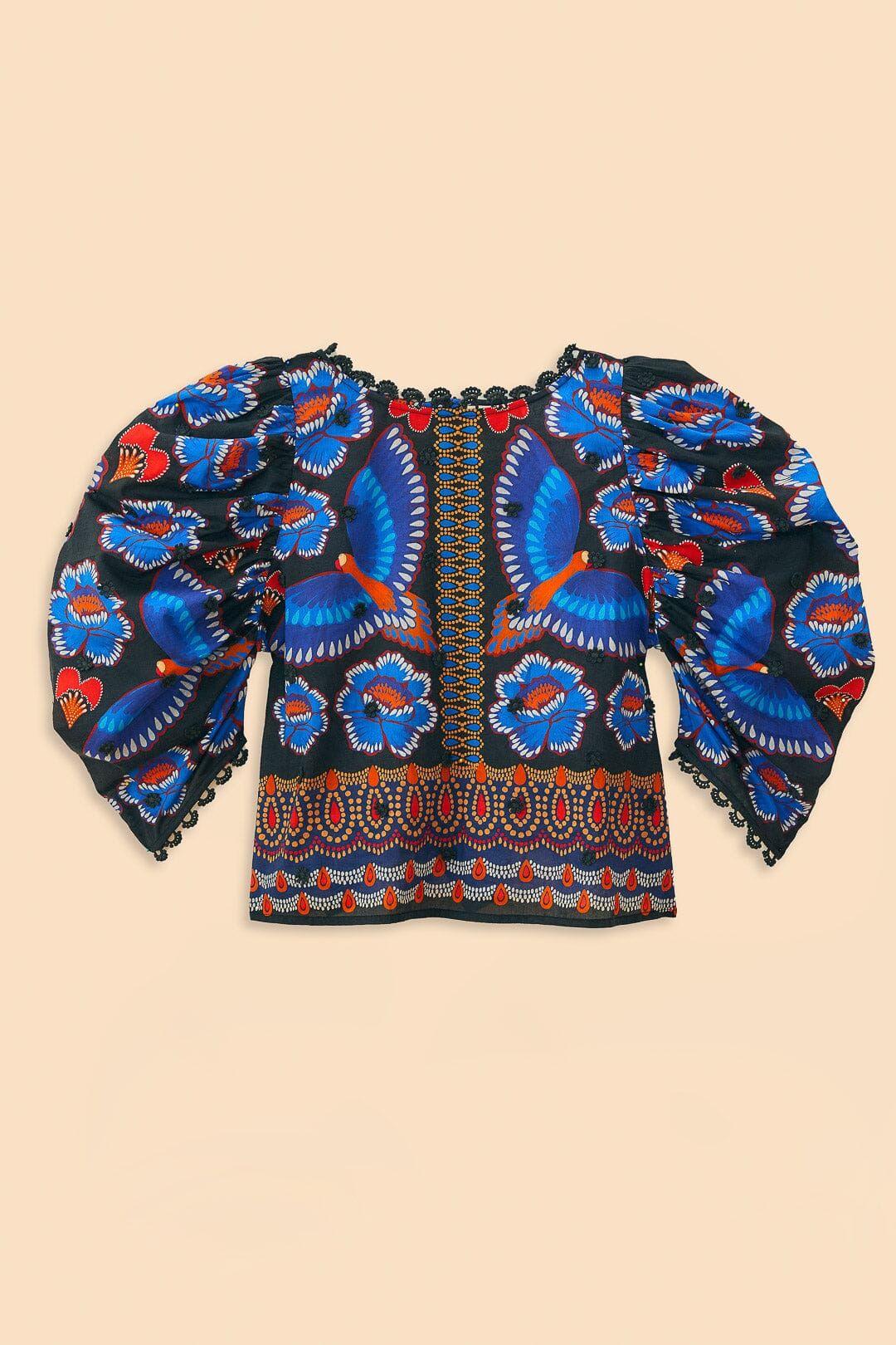 Black Ainika Sparkle Short Sleeve Blouse | FarmRio