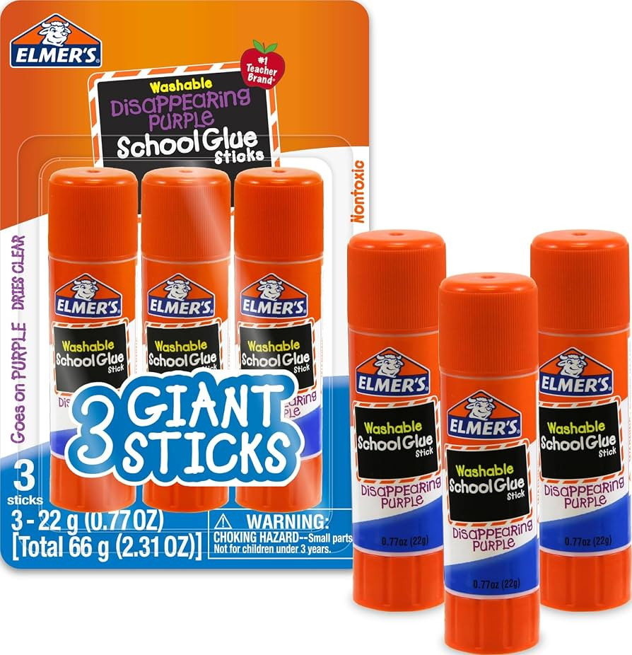 Elmer's Disappearing Purple School Glue Sticks, Washable, 22 Grams, 3 Count - Poster, Vision Boar... | Amazon (US)