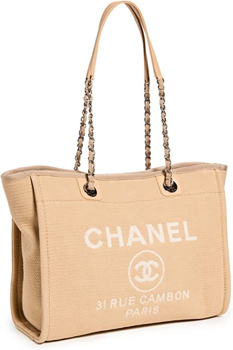 CHANEL Women's Pre-Loved Beige Canvas Deauville Small Tote | Amazon (US)