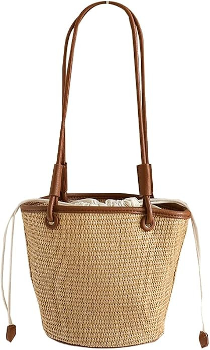 Womens Casual Straw Shoulder Bags Bucket Summer Beach Tote Purse Rattan Woven Top Handle Satchel ... | Amazon (US)