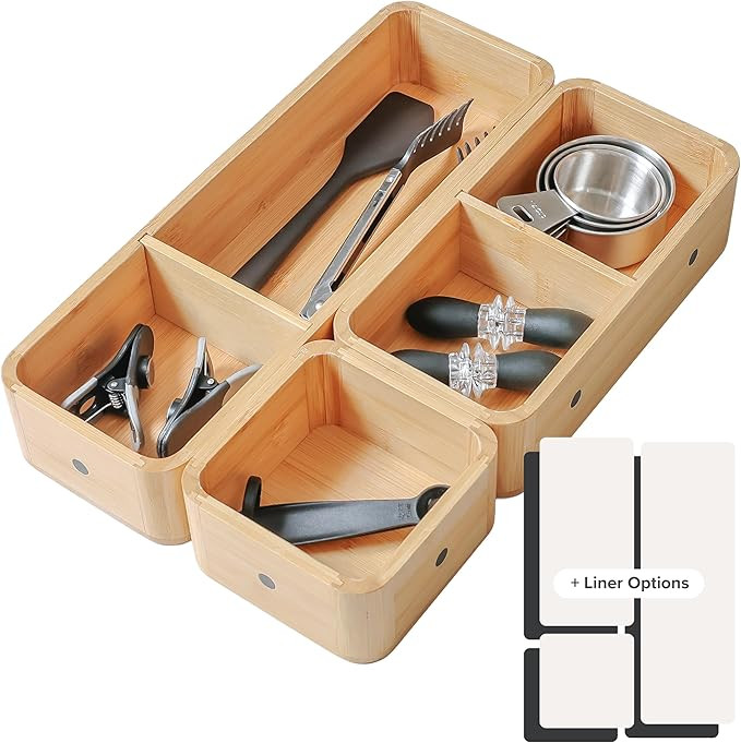 Modular Drawer Organizer Set – Kitchen Edge Storage with 3 Containers & 5 Compartments, Magneti... | Amazon (US)