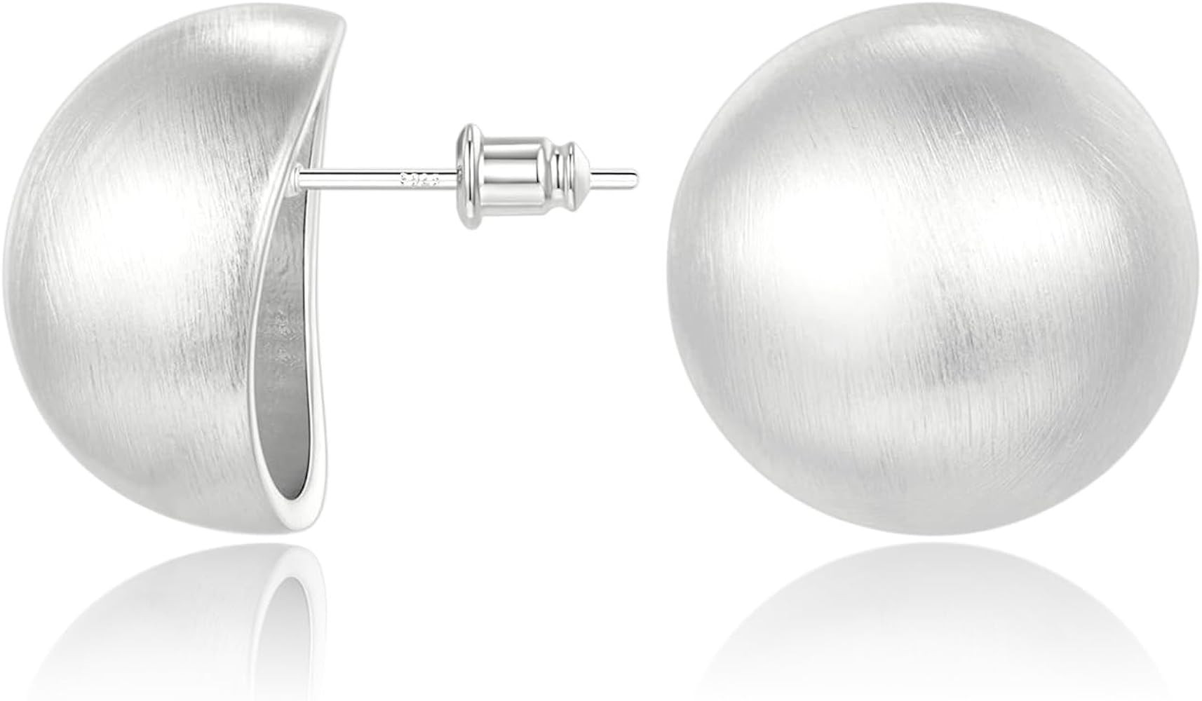 Chunky Gold Stud Earrings for Women 14K Gold Plated 925 Sterling Silver Brushed Half Ball Stud Ea... | Amazon (US)