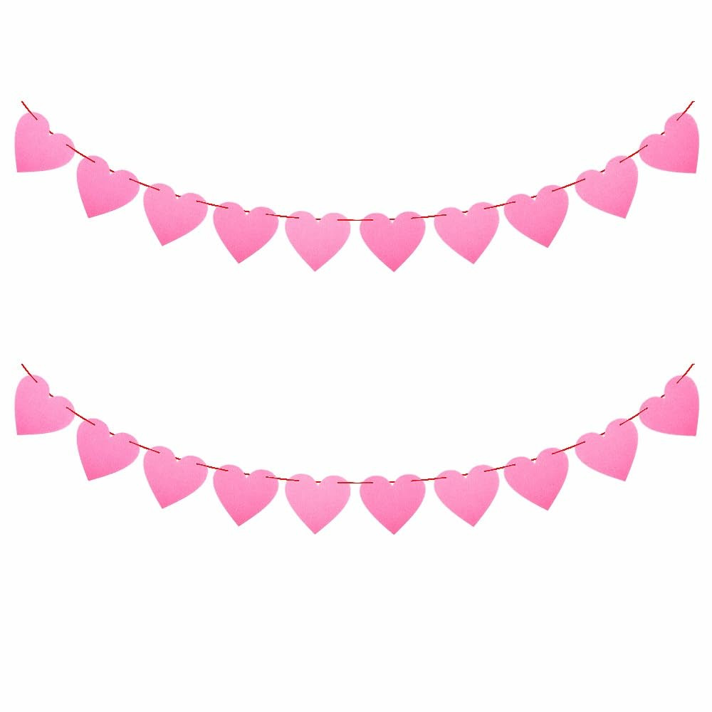 2 Pack Pink Heart Garland Felt Heart Banner Hanging Heart Garland for Romantic Wedding Valentines... | Amazon (US)