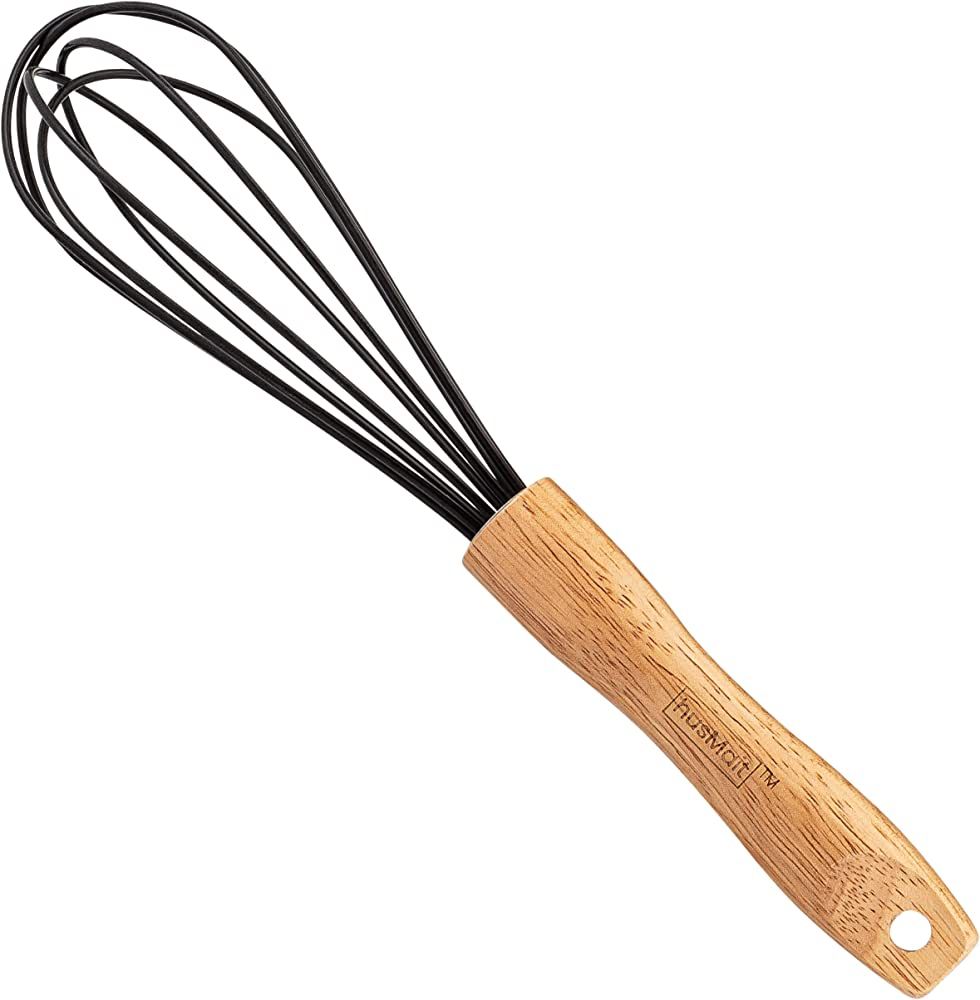 husMait 10" Silicone Whisk with Wood Handle - Black Whisk head with Wood Handle - Whisk for Panca... | Amazon (US)