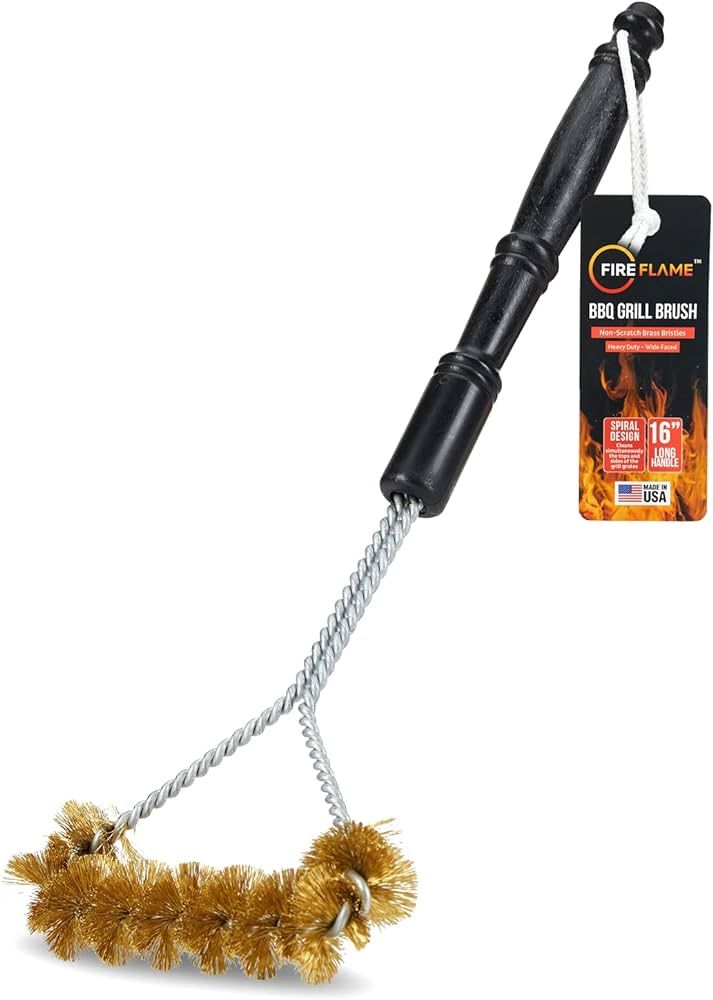 Fireflame BBQ Grill Brush – Non-Scratch Brass Bristles - 16-Inch Long Handle Barbecue Grill Cle... | Amazon (US)