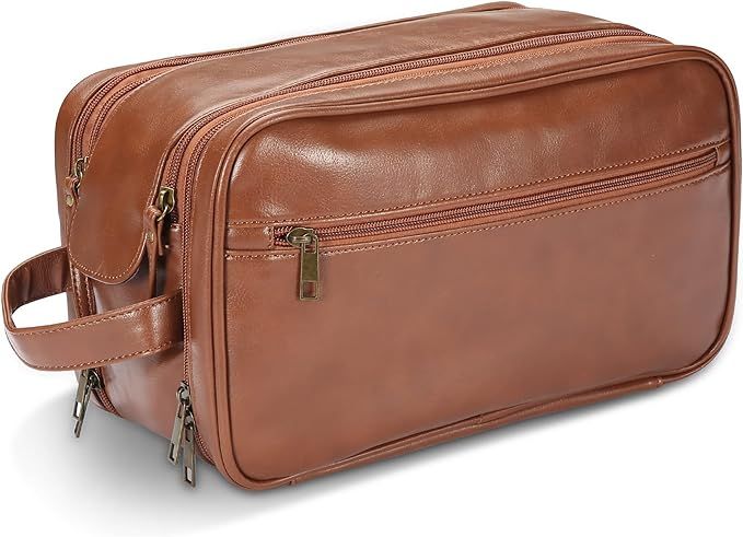 BNSPOCKET Personalized Leather Travel Toiletry Bag for Men, Large Travel Bathroom Shaving Dopp Ki... | Amazon (US)