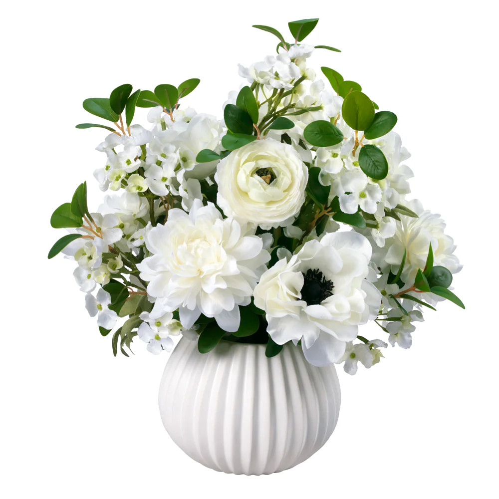 Dahlias and Anemones in White Ceramic Vase | Diane James Home