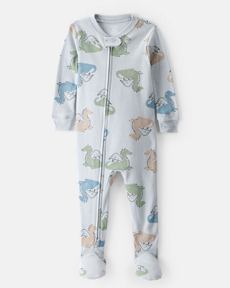 Baby Boy Dragon Print 100% Cotton Long-Sleeve 2-Way Zip 1-Piece Pajamas - Blue | Carter's Inc