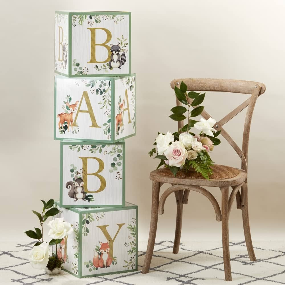 Kate Aspen (Set of 4) Woodland, 4 Count (Pack of 1), Baby Boxes with Letters For Baby Shower Deco... | Amazon (US)