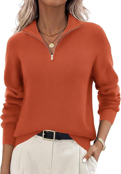 Zeagoo Womens Fall Long Sleeve Quarter Zip Sweaters Knit Pullover Tops | Amazon (US)