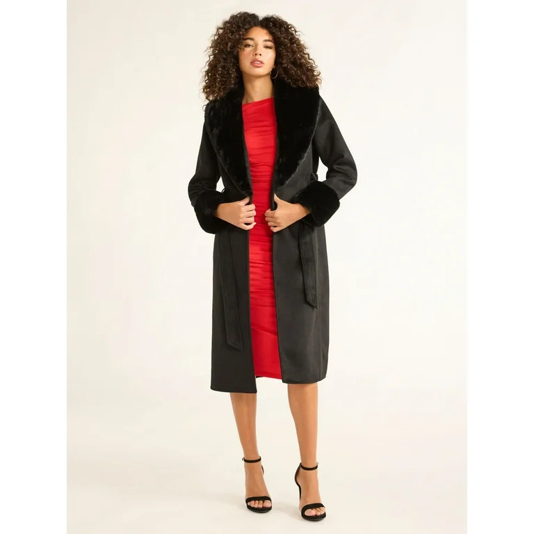 Sofia Jeans Women's and Women's Plus Faux Fur Trim Coat, Sizes XS-5X | Walmart (US)